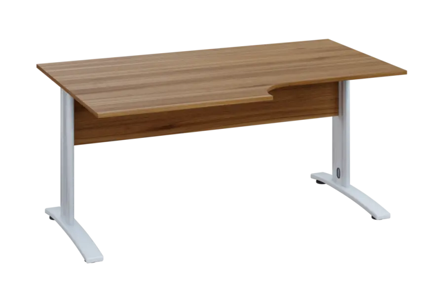 ERK 18 - 168 stůl kancelářský, rohový, levý, kovová podnož bílá, deska 18 mm, široký 1600 mm, ořech světlý